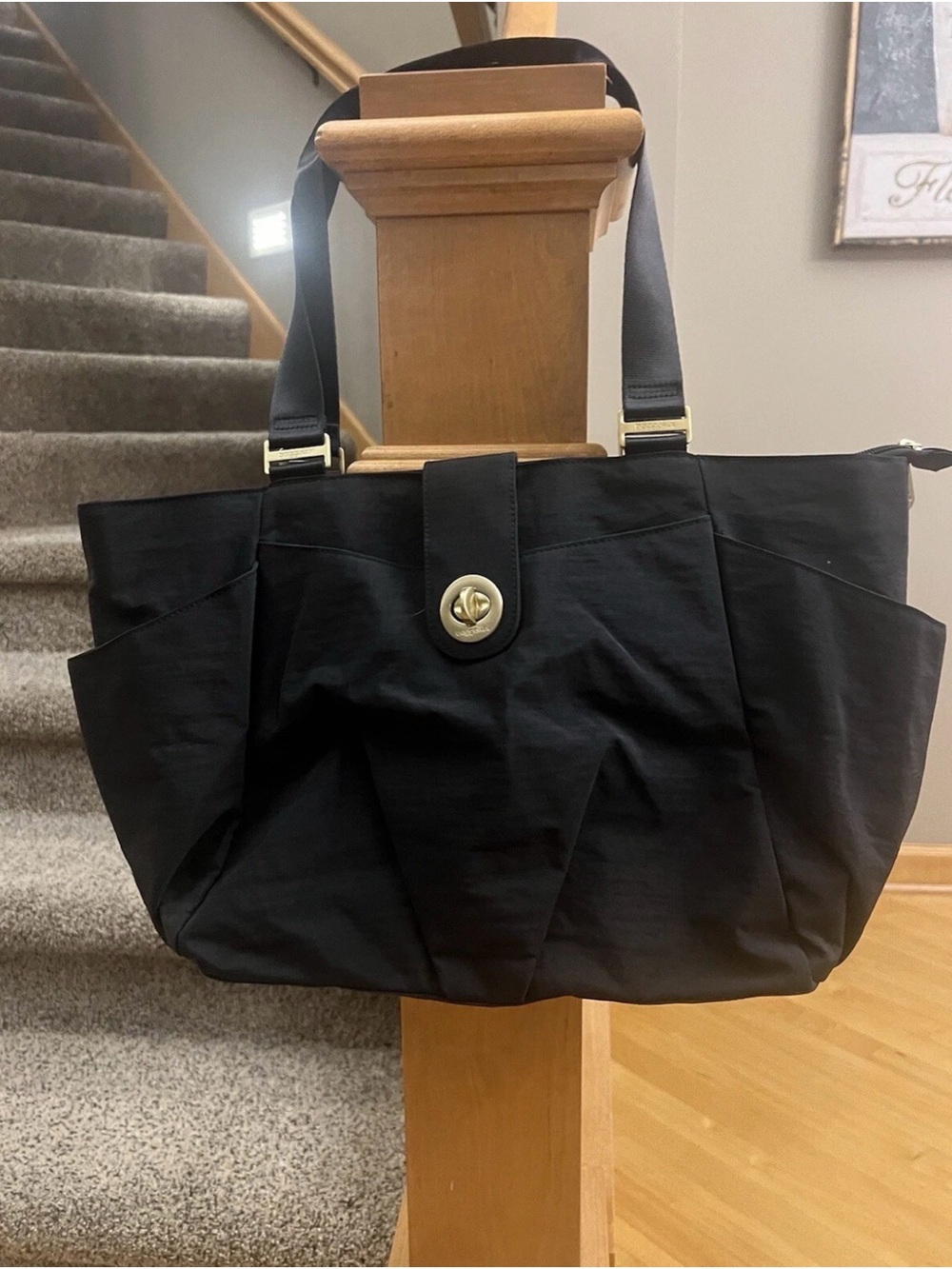 Bagallini Black Women’s Tote Bag with Turn-Lock Accent